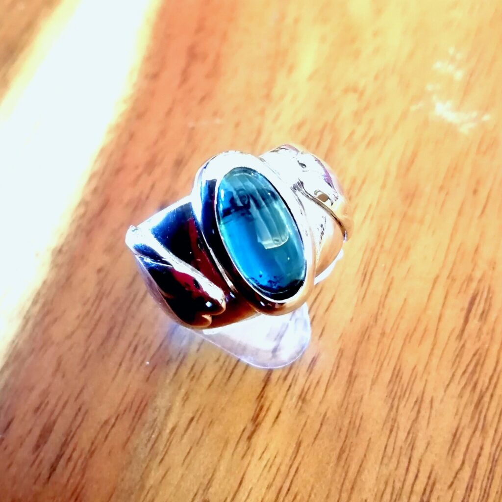 Blue Tourmaline In Silver With Hearts Ring