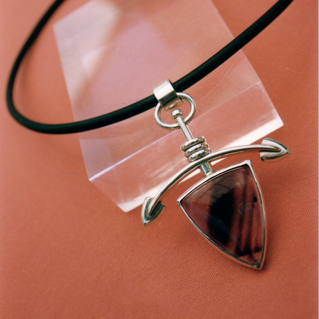 Amethyst In Silver Pendant On Rubber Choker