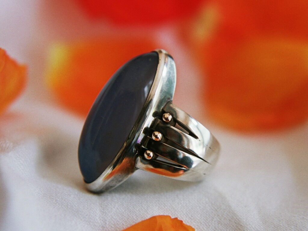 Blue Chalcedony In Silver With Gold Details Ring