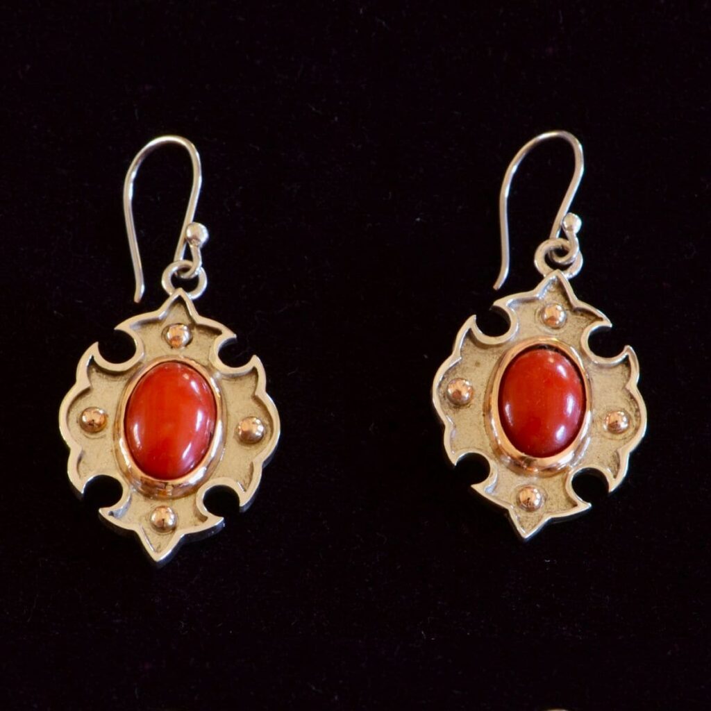 Handcrafted Moroccan Pink Coral Earrings in Sterling Silver & Gold
