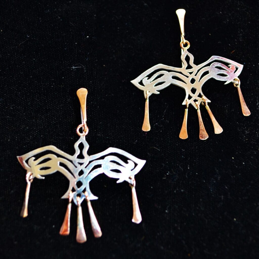 Handcrafted Celtic Bird Earrings in Sterling Silver & Gold by Alice Walker